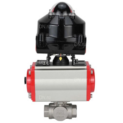 Кран шаровой BV3232P(4pc)-SP-3WL-T-ISO-H 1 1/4″ Ду32 Ру63 стандартнопроходной трехходовой L-тип, нержавеющая сталь SS316, внутренняя резьба, уплотнение - PTFE, с пн.приводом PA-DA-052 пн.распределителем 4M310-08 AC220V и БКВ APL-510N-EX
