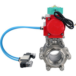 Кран шаровой BV3232P(3pc)-FP-SW-ISO-H Ду40 Ру63 полнопроходной, корпус - нержавеющая сталь SS316, под приварку, с пневмоприводом PA-SA-105, пневмораспределителем 4V320-10 AC220V, магнитным переключателем ALS200D