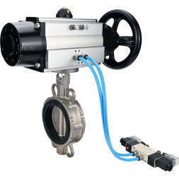 Затвор дисковый поворотный WBV3232N-2W-Fb-H Ду150 Ру16, корпус - нержавеющая сталь 316L, диск - нержавеющая сталь 316L, уплотнение - NBR, с пневмоприводом PA-DA-105-1 двойного действия, с пневмораспределителем 4V320-10 AC220V