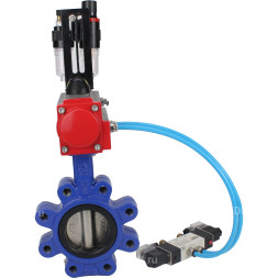 Затвор дисковый поворотный WBV1616N-2W-Fb-H Ду100 Ру16 LUG корпус - чугун QT450, диск - чугун QT450, уплотнение - NBR, с пневмоприводом PA-DA-083, пневмораспределителем 4V320-08 AC220V и БПВ AFC2000