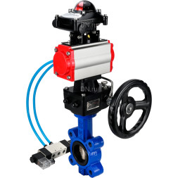 Затвор дисковый поворотный WBV1616E-2W-Fb-H Ду125 Ру16 LUG корпус - чугун QT450, диск - чугун QT450, уплотнение - EPDM, с пневмоприводом PA-DA-105, пневмораспределителем 4V320-08 AC220V, БКВ APL-210N и редуктором MON3-700-T38-ISO