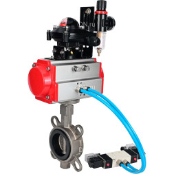 Затвор дисковый поворотный WBV3131N-2W-Fb-H Ду125 Ру16, корпус - нержавеющая сталь 304, диск - нержавеющая сталь 304, уплотнение - NBR, с пневмоприводом PA-DA-105, пневмораспределителем 4M320-10 AC220V, БКВ APL-210N и БПВ AFC2000