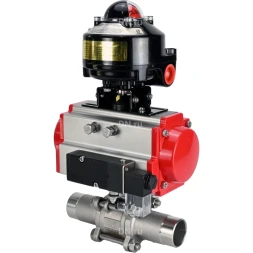 Кран шаровой BV3131P(3pc)-FP-W-ISO-H LONG Ду32 Ру40 полнопроходной, корпус - нержавеющая сталь 304, уплотнение - PTFE, под приварку, с пневмоприводом PA-DA-052, пневмораспределителем 4M310-08 DC24V и БКВ APL-510N EX