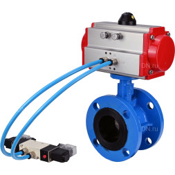 Затвор дисковый поворотный WBV1313E-2W-F-H Ду80 Ру16 фланцевый, корпус - чугун GGG40, диск - чугун GGG40, уплотнение - EPDM, с пневмоприводом PA-DA-105 и пневмораспределителем 4V320-10 AC220V