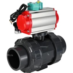 Кран шаровой BV4242E-FP-GRM-ISO Дн25 Ру10 полнопроходной, корпус - НПВХ, шар - НПВХ, уплотнение - EPDM, с пневмоприводом PA-DA-052, пневмораспределителем 4M310-08 DC24V и магнитным переключателем ALS200D