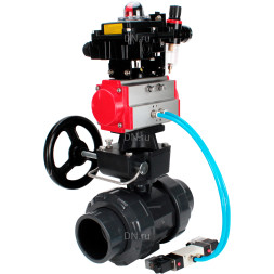 Кран шаровой BV4242E-FP-GRM-ISO Дн65 Ру10 полнопроходной, корпус - НПВХ, шар - НПВХ, уплотнение - EPDM, с пневмоприводом PA-DA-065, пневмораспределителем 4V320-08 AC220V, ручным дублером MON1-250-T26-ISO, БКВ APL-410N EX и БПВ AFC2000