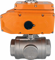 Кран шаровой BV3232P(4pc)-SP-3WT-T-ISO-H Ду65 Ру40 стандартнопроходной T-тип, трехходовой, нержавеющая сталь, внутренняя резьба, уплотнение - PTFE, с эл. приводом E34-N-010EM-O1-220VAC-У1