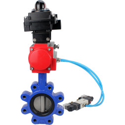 Затвор дисковый поворотный WBV1631E-2W-Fb-H Ду125 Ру16 LUG корпус - чугун QT450, диск - нержавеющая сталь 304, уплотнение - EPDM, с пневмоприводом PA-DA-105, пневмораспределителем 4V320-10 AC220V и БКВ APL-410N EX