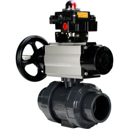 Кран шаровой BV4242E-FP-GRM-ISO Дн40 Ру10 полнопроходной, корпус - НПВХ, шар - НПВХ, уплотнение - EPDM, с пневмоприводом PA-DA-105-1, пневмораспределителем 4M310-08 AC220V и БКВ APL-410N EX