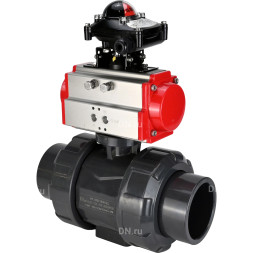 Кран шаровой BV4242E-FP-GRM-ISO Дн100 Ру10 полнопроходной, корпус - НПВХ, шар - НПВХ, уплотнение - EPDM, с пневмоприводом PA-DA-065 и БКВ APL-210N