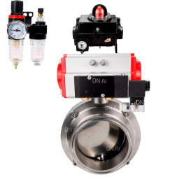 Затвор дисковый поворотный кламповый WBV3131S-2W-C-H Ду65 Ру10 корпус - пищевая нержавеющая сталь 304, уплотнение – Silicon, с пневмоприводом PA-SA-083, пневмораспределителем 4M310-08 AC220V, БКВ APL-410N EX и БПВ AFC2000