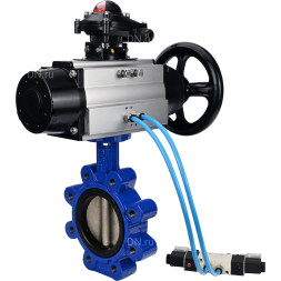 Затвор дисковый поворотный WBV1616N-2W-Fb-H Ду125 Ру16 LUG корпус - чугун QT450, диск - чугун QT450, уплотнение - NBR, с пневмоприводом PA-DA-105-1, пневмораспределителем 4V320-08 AC220V и БКВ APL-210N
