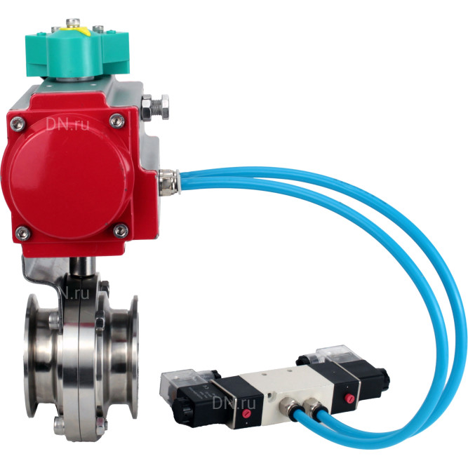 Затвор дисковый поворотный кламповый WBV3131S-2W-C-H Ду15 Ру10 корпус - пищевая нержавеющая сталь 304, уплотнение - Silicon, с пневмоприводом PA-DA-052, пневмораспределителем 4V320-08 AC220V и магнитным переключателем ALS200D в Уфе