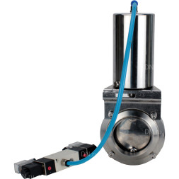 Затвор дисковый поворотный WBV3131S-2W-W-H Ду25 Ру10 под приварку, пищевая нержавеющая сталь 304, уплотнение – Silicon, с пневмоприводом PA-SA-85 и пневмораспределителем 4V320-08 AC220V