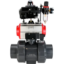 Кран шаровой BV4242E-FP-GRM-ISO Дн40 Ру10 полнопроходной, корпус - НПВХ, шар - НПВХ, уплотнение - EPDM, с пневмоприводом PA-SA-065, пневмораспределителем 4M310-08 DC24V, БКВ APL-410N EX и БПВ AFC2000