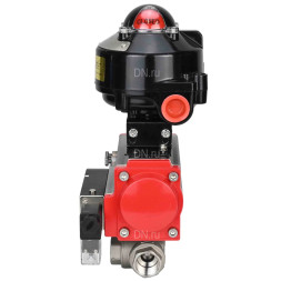 Кран шаровой BV3232P(4pc)-SP-3WL-T-ISO-H 3″ Ду80 Ру40 стандартнопроходной трехходовой L-тип, нержавеющая сталь SS316, внутренняя резьба, уплотнение - PTFE, с пн.приводом PA-DA-083 пн.распределителем 4M310-08 AC220V и БКВ APL-510N-EX