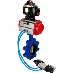 Затвор дисковый поворотный WBV1616E-2W-Fb-H Ду65 Ру16 LUG, корпус - чугун QT450, диск - чугун QT450, уплотнение - EPDM, с пневмоприводом PA-DA-065, пневмораспределителем 4M320-08 AC220V и БКВ APL-510N EX