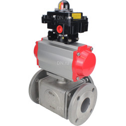Кран шаровой BV3232P(4pc)-FP-3WL-F Ду20 Ру16 полнопроходной трехходовой, фланцевый, корпус - нержавеющая сталь SS316, с пневмоприводом PA-DA-052 двойного действия и БКВ APL-410N EX
