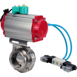 Затвор дисковый поворотный кламповый WBV3131S-2W-C-H Ду20 Ру10 корпус - пищевая нержавеющая сталь 304, уплотнение - Silicon, с пневмоприводом PA-DA-052, пневмораспределителем 4V320-08 AC220V и магнитным переключателем ALS200D