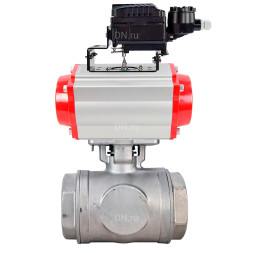 Кран шаровой BV3232P(4pc)-SP-3WL-T-ISO-H WDVF Ду65 Ру40 стандартнопроходной, 3-ходовой L-тип, внутренняя резьба, нержавеющая сталь AISI 316, с пневмоприводом PA-SA-140 и электропневматическим поворотным позиционером YT-1000RSN с обратной связью