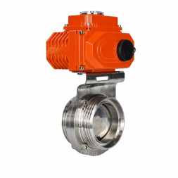 Затвор дисковый поворотный WBV3131E-2W-T-H Ду32 Ру10 резьбовой, корпус - пищевая нержавеющая сталь 304, уплотнение - EPDM, с электроприводом QT-N-003EM-O1-24VDC-У1 HARK
