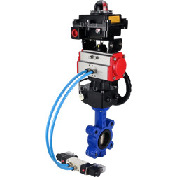 Затвор дисковый поворотный WBV1616N-2W-Fb-H Ду100 Ру16 LUG корпус - чугун QT450, диск - чугун QT450, уплотнение - NBR, с пневмоприводом PA-DA-083, пневмораспределителем 4V320-10 AC220V, БКВ APL-410N EX и редуктором MON2-450-T28-ISO