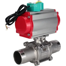 Кран шаровой BV3131P(3pc)-FP-W-ISO-H LONG Ду32 Ру40 полнопроходной, корпус - нержавеющая сталь 304, уплотнение - PTFE, под приварку, с пневмоприводом PA-DA-052 и магнитным переключателем ALS200D