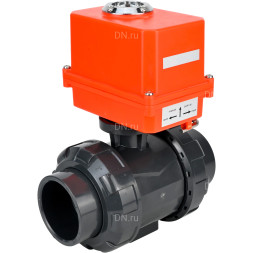 Кран шаровой BV4242E-FP-GRM-ISO Дн15 Ру10 полнопроходной, корпус - НПВХ, шар - НПВХ, уплотнение - EPDM, с электроприводом QT-N-003EM-O1-220VAC-У1 MINI