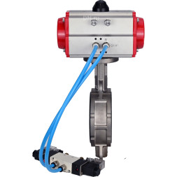 Затвор дисковый поворотный WBV3232N-2W-Fb-H Ду200 Ру16, корпус - нержавеющая сталь 316L, диск - нержавеющая сталь 316L, уплотнение - NBR, с пневмоприводом PA-DA-130 двойного действия, с пневмораспределителем 4V320-10 AC220V