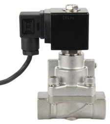 Клапан электромагнитный на высокое давление VS931-PT-NC-220VAC 1 1/2″ Ду40 Ру6-80 соленоидный двухходовой поршневой, корпус - нержавеющая сталь 304, уплотнение - PTFE, резьбовой, пилотного действия, нормально закрытый, катушка - 220В