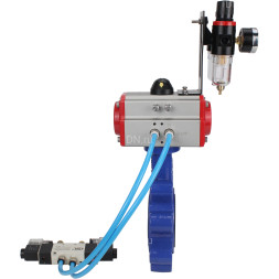 Затвор дисковый поворотный WBV1631E-2W-Fb-H Ду125 Ру16 LUG корпус - чугун QT450, диск - нержавеющая сталь 304, уплотнение - EPDM, с пневмоприводом PA-DA-105, пневмораспределителем 4V320-08 AC220V и БПВ AFC2000