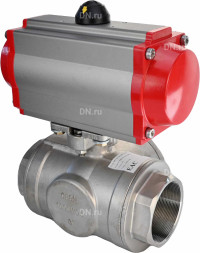 Кран шаровой BV3232P(4pc)-SP-3WL-T-ISO-H Ду65 Ру40 стандартнопроходной L-тип, трехходовой, нержавеющая сталь SS316, внутренняя резьба, уплотнение - PTFE, с пневмоприводом PA-SA-105 с возвратными пружинами