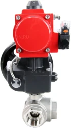 Кран шаровой BV3232P(4pc)-SP-3WL-T-ISO-H Ду65 Ру40 стандартнопроходной трехходовой L-тип, нерж. сталь SS316, внутренняя резьба, уплотнение - PTFE, пн.приводом PA-DA-083, пн.распределителем 4M310-08 DC24V и ручным дублером MON2-450-T28-ISO