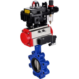 Затвор дисковый поворотный WBV1616E-2W-Fb-H Ду125 Ру16 LUG корпус - чугун QT450, диск - чугун QT450, уплотнение - EPDM, с пневмоприводом PA-DA-105, пневмораспределителем 4M310-08 DC24V, БКВ APL-410N EX и БПВ AFC2000