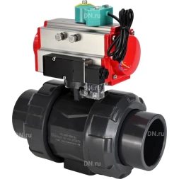 Кран шаровой BV4242E-FP-GRM-ISO Дн100 Ру10 полнопроходной, корпус - НПВХ, шар - НПВХ, уплотнение - EPDM, с пневмоприводом PA-DA-065, пневмораспределителем 4M310-08 DC24V и магнитным переключателем ALS200D