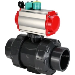 Кран шаровой BV4242E-FP-GRM-ISO Дн100 Ру10 полнопроходной, корпус - НПВХ, шар - НПВХ, уплотнение - EPDM, с пневмоприводом PA-DA-065, пневмораспределителем 4M310-08 DC24V и магнитным переключателем ALS200D