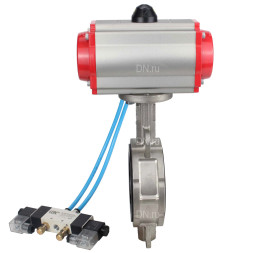 Затвор дисковый поворотный WBV3131V-2W-Fb-H Ду100 Ру16, корпус - нержавеющая сталь 304, диск - нержавеющая сталь 304, уплотнение - VITON, с пневмоприводом PA-SA-130 и пневмораспределителем 4V320-10 AC220V