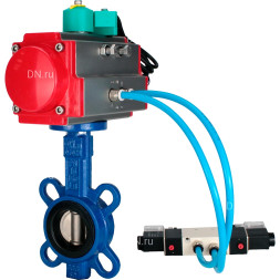 Затвор дисковый поворотный WBV1132N-2W-Fb-H Ду125 Ру16, корпус - чугун GG25, диск - нержавеющая сталь 316L, уплотнение - NBR, с пневмоприводом PA-DA-105, пневмораспределителем 4M320-08 AC220V и магнитным переключателем ALS200D