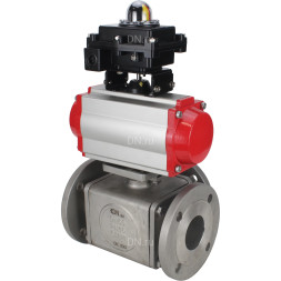 Кран шаровой BV3232P(4pc)-FP-3WL-F Ду20 Ру16 полнопроходной трехходовой, фланцевый, корпус - нержавеющая сталь SS316, с пневмоприводом PA-SA-065 с возвратными пружинами, пневмораспределителем 4M310-08 DC24V и БКВ APL-410N EX