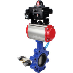 Затвор дисковый поворотный WBV1631N-2W-Fb-H Ду125 Ру16 LUG корпус - чугун QT450, диск - нержавеющая сталь 304, уплотнение - NBR, с пневмоприводом PA-DA-105, пневмораспределителем 4V320-10 AC220V и БКВ APL-410N EX