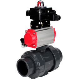 Кран шаровой BV4242E-FP-GRM-ISO Дн20 Ру10 полнопроходной, корпус - НПВХ, шар - НПВХ, уплотнение - EPDM, с пневмоприводом PA-DA-052, пневмораспределителем 4M310-08 DC24V и БКВ APL-410N EX
