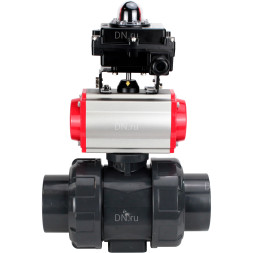 Кран шаровой BV4242E-FP-GRM-ISO Дн20 Ру10 полнопроходной, корпус - НПВХ, шар - НПВХ, уплотнение - EPDM, с пневмоприводом PA-DA-052, пневмораспределителем 4M310-08 DC24V и БКВ APL-410N EX