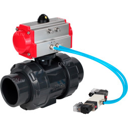 Кран шаровой BV4242E-FP-GRM-ISO Дн25 Ру10 полнопроходной, корпус - НПВХ, шар - НПВХ, уплотнение - EPDM, с пневмоприводом PA-SA-052 и пневмораспределителем 4V320-08 AC220V
