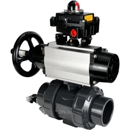 Кран шаровой BV4242E-FP-GRM-ISO Дн40 Ру10 полнопроходной, корпус - НПВХ, шар - НПВХ, уплотнение - EPDM, с пневмоприводом PA-DA-105-1, пневмораспределителем 4V320-10 AC220V и БКВ APL-410N EX