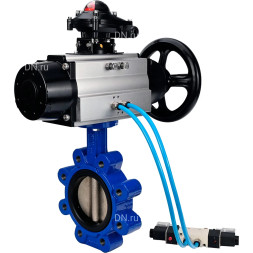 Затвор дисковый поворотный WBV1616E-2W-Fb-H Ду125 Ру16 LUG, корпус - чугун QT450, диск - чугун QT450, уплотнение - EPDM, с пневмоприводом PA-DA-105-1, пневмораспределителем 4M320-08 AC220V и БКВ APL-210N