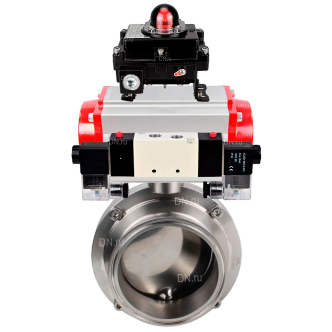 Затвор дисковый поворотный кламповый WBV3131E-2W-C-H Ду25 Ру10 корпус - пищевая нержавеющая сталь 304, уплотнение - EPDM, с пневмоприводом PA-DA-052, пневмораспределителем 4M320-08 AC220V, БКВ APL-410N EX в Уфе