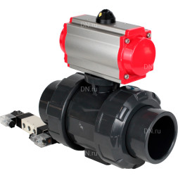 Кран шаровой BV4242E-FP-GRM-ISO Дн32 Ру10 полнопроходной, корпус - НПВХ, шар - НПВХ, уплотнение - EPDM, с пневмоприводом PA-SA-052 и пневмораспределителем 4V320-08 AC220V