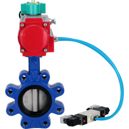 Затвор дисковый поворотный WBV1631N-2W-Fb-H Ду65 Ру16 LUG корпус - чугун QT450, диск - нержавеющая сталь 304, уплотнение - NBR, с пневмоприводом PA-DA-065, пневмораспределителем 4V320-08 AC220V и магнитным переключателем ALS200D