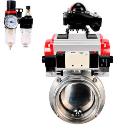 Затвор дисковый поворотный WBV3131E-2W-T-H Ду20 Ру10 резьбовой, корпус - пищевая нержавеющая сталь 304, уплотнение - EPDM, с пневмоприводом PA-DA-052, пневмораспределителем 4M320-10 AC220V, БКВ APL-210N, БПВ AFC2000