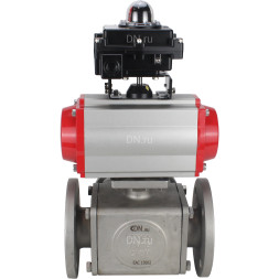 Кран шаровой BV3232P(4pc)-FP-3WL-F Ду40 Ру16 полнопроходной трехходовой, фланцевый, корпус - нержавеющая сталь SS316, с пневмоприводом PA-SA-105 с возвратными пружинами, пневмораспределителем 4M310-08 DC24V и БКВ APL-410N EX